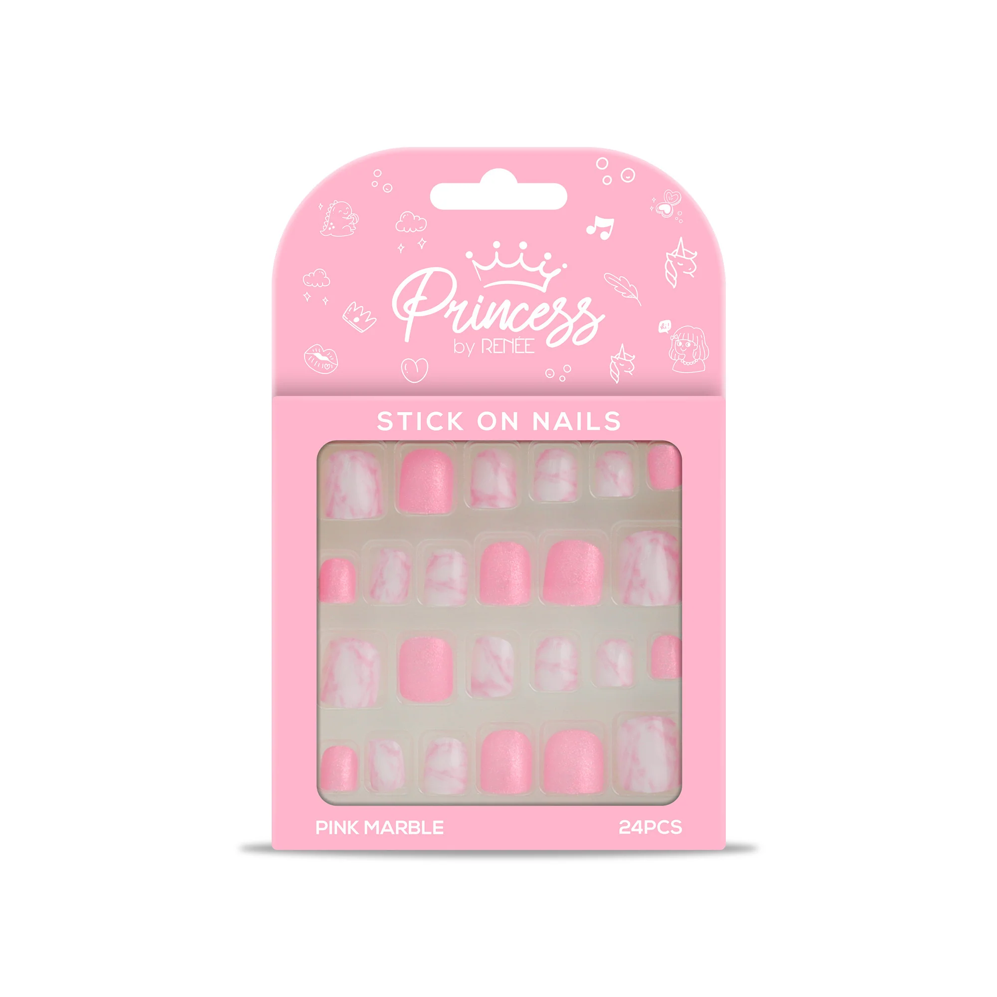 Cloudshine Lip Gloss & Stick On Nails- Pink Marble Combo For Preteens, By Princess By RENEE - Image 3