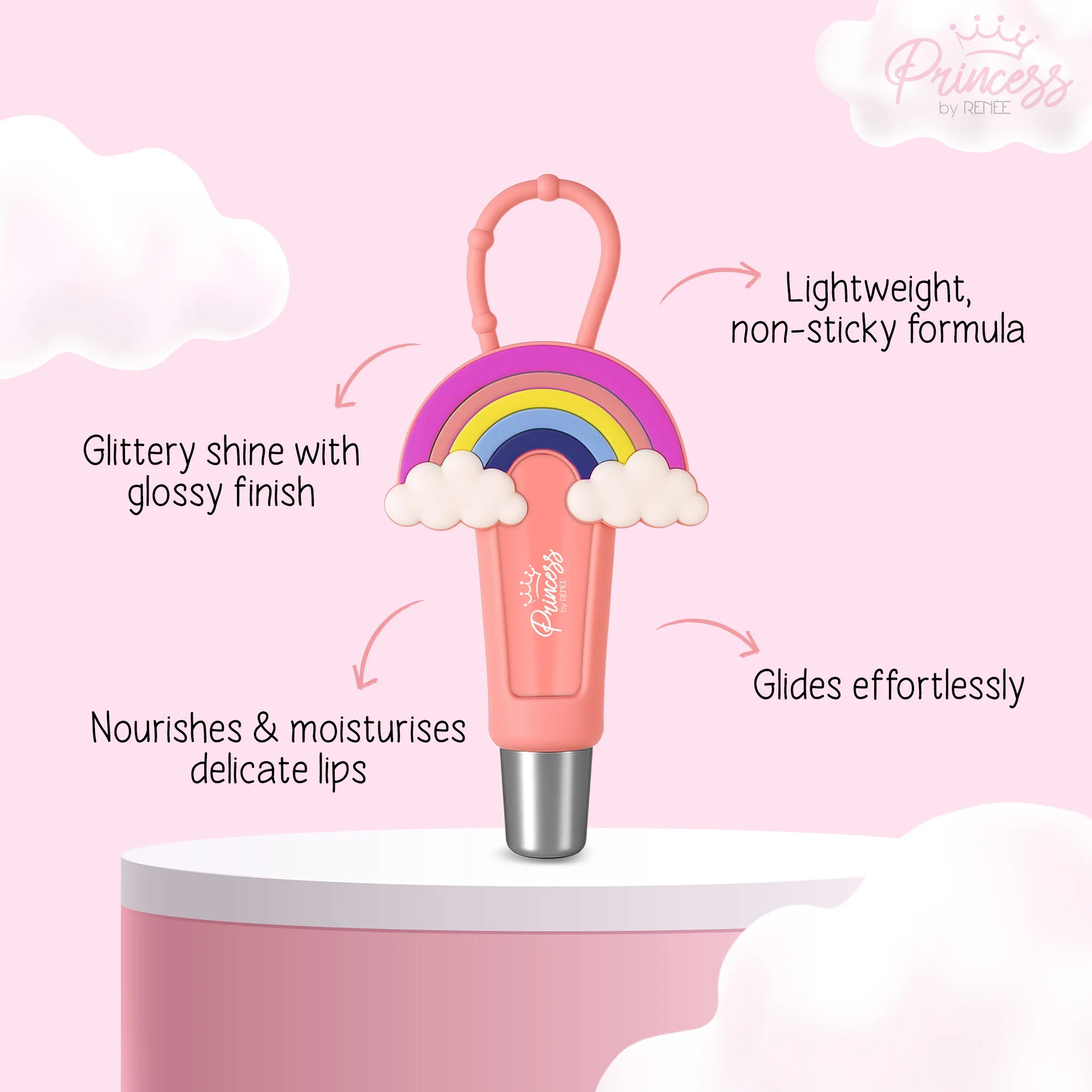 Cloudshine Lip Gloss & Stick On Nails- Pink Marble Combo For Preteens, By Princess By RENEE - Image 7