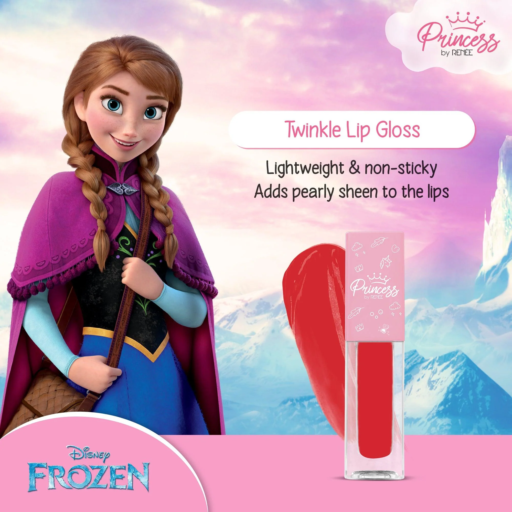 Twinkle Lip Gloss- Disney Frozen Princess By RENEE Pack Of 2, 1.8ml each - Image 4