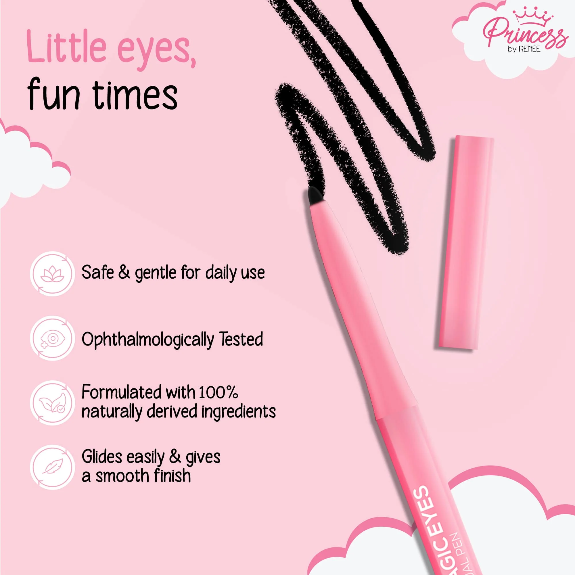 Magic Eyes Kajal Pen For Preteens, Safe & 100% Naturally Derived Ingredients, Ophthalmologically Tested by Princess by RENEE , 0.35 g - Image 7