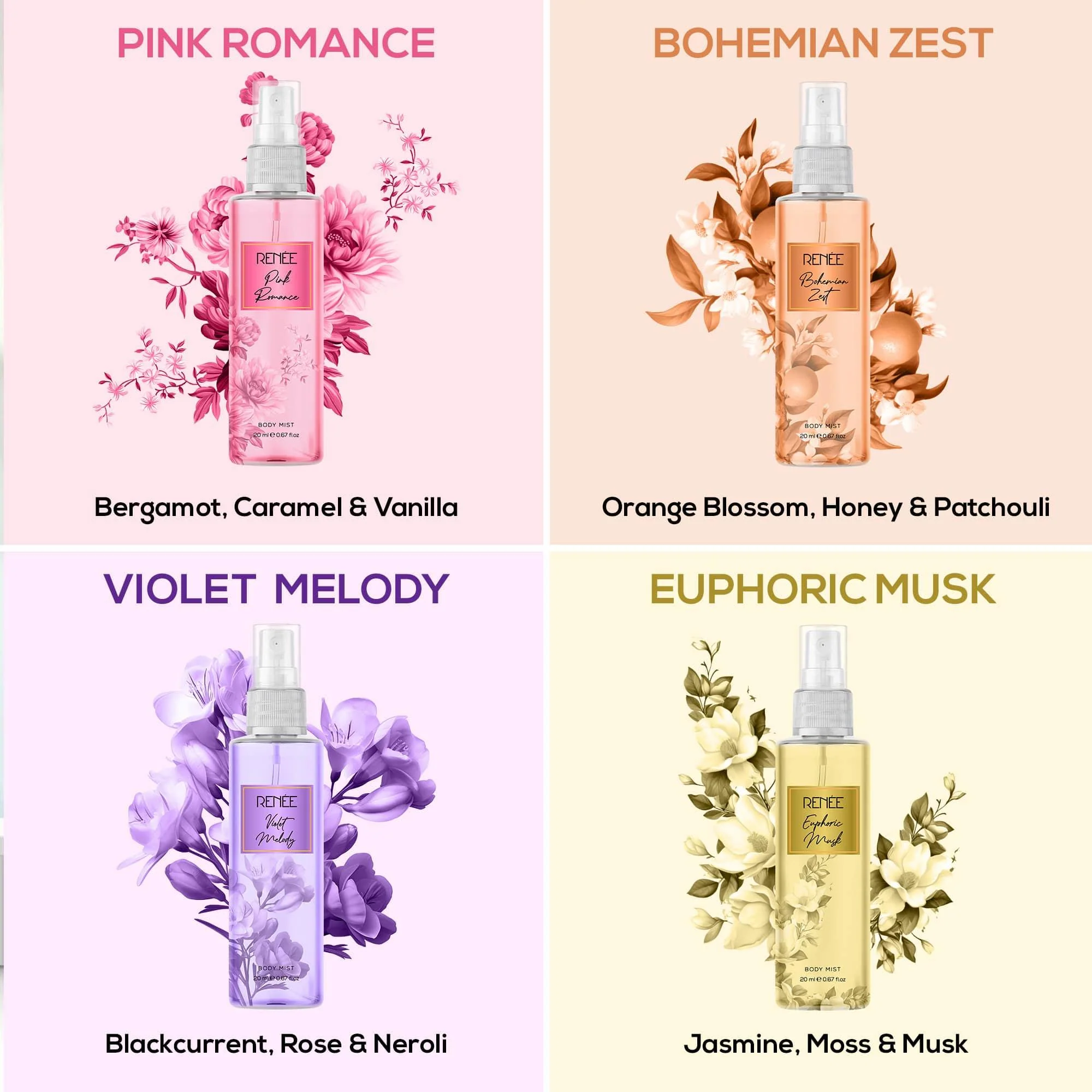 RENEE Body Mist Pack of 4, 20 ml Each - Image 2
