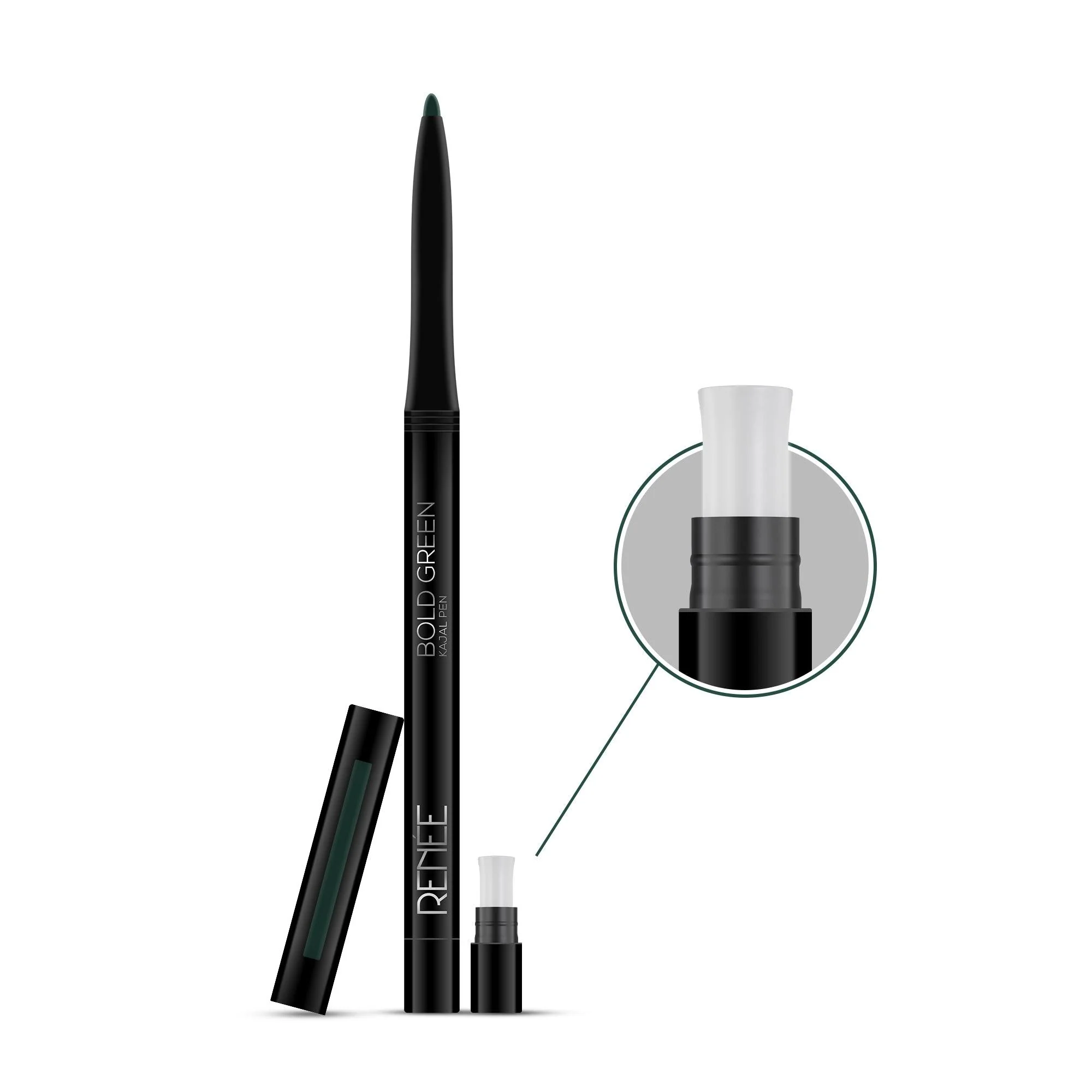 RENEE Bold Green Kajal Pen with Sharpener, 0.35g - Image 4