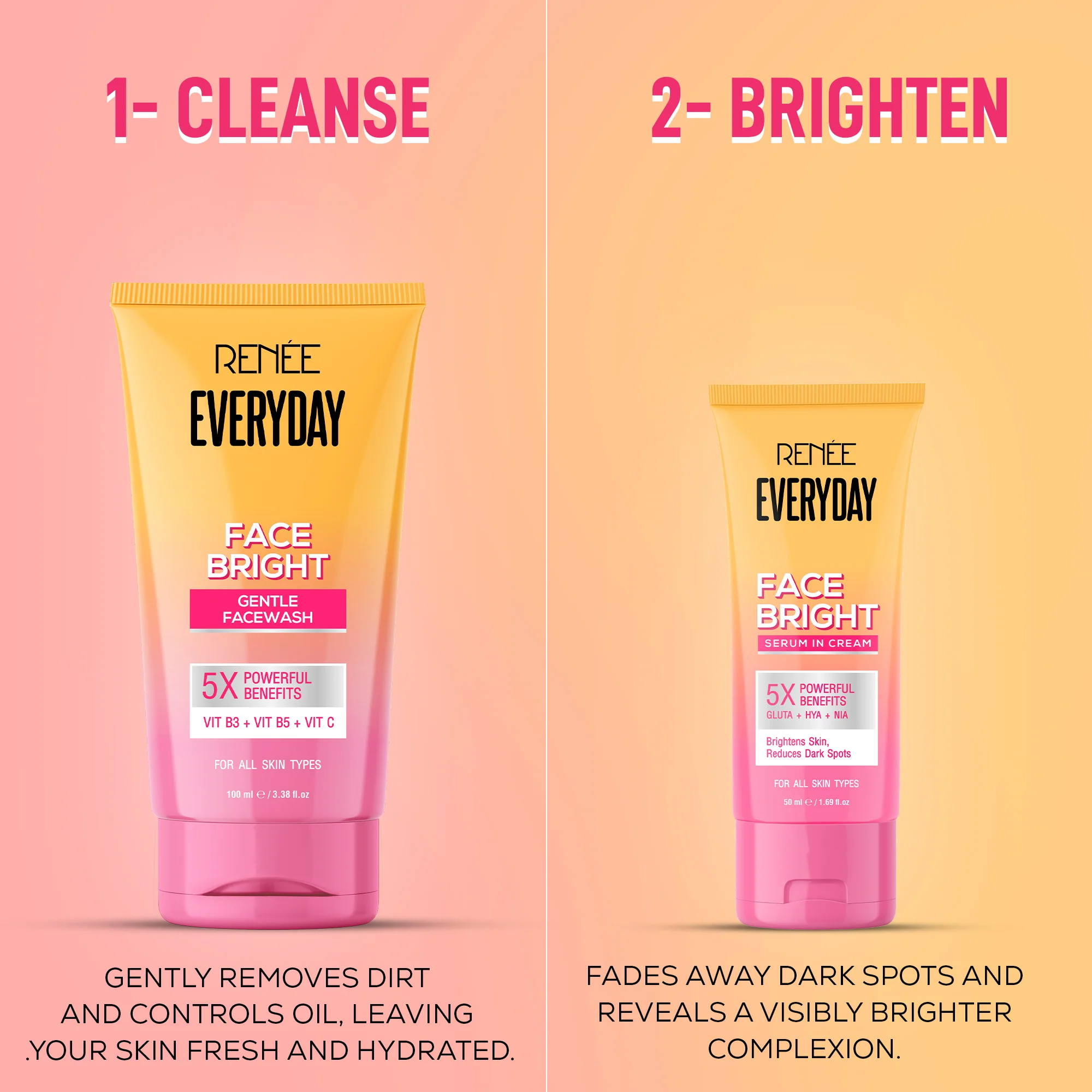 RENEE Everyday Face Bright Gentle Facewash + Serum in Cream Combo of 2 - Image 5
