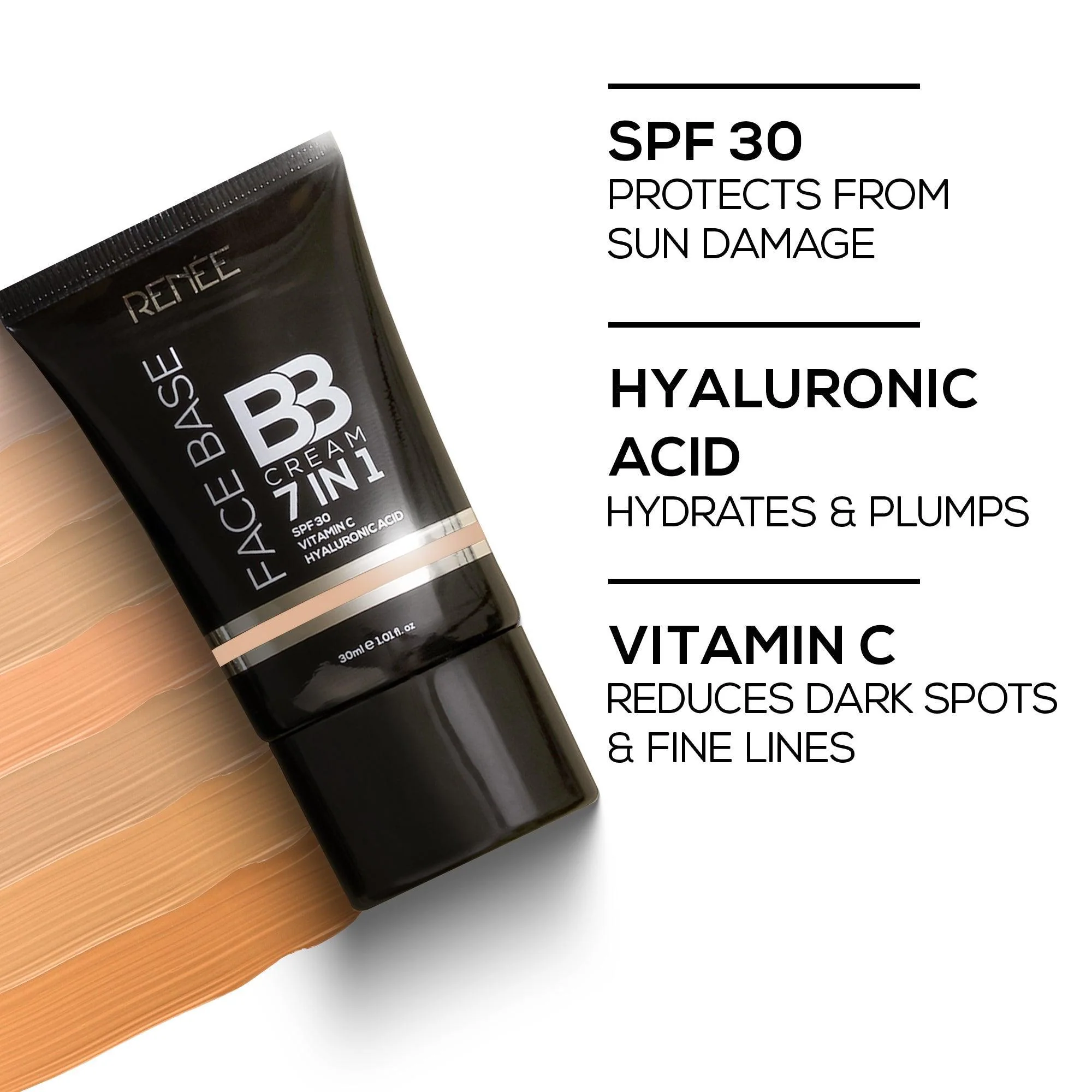 RENEE Face Base 7 in 1 BB Cream with SPF 30, Hyaluronic Acid & Vitamin C, 30 ml - Image 7