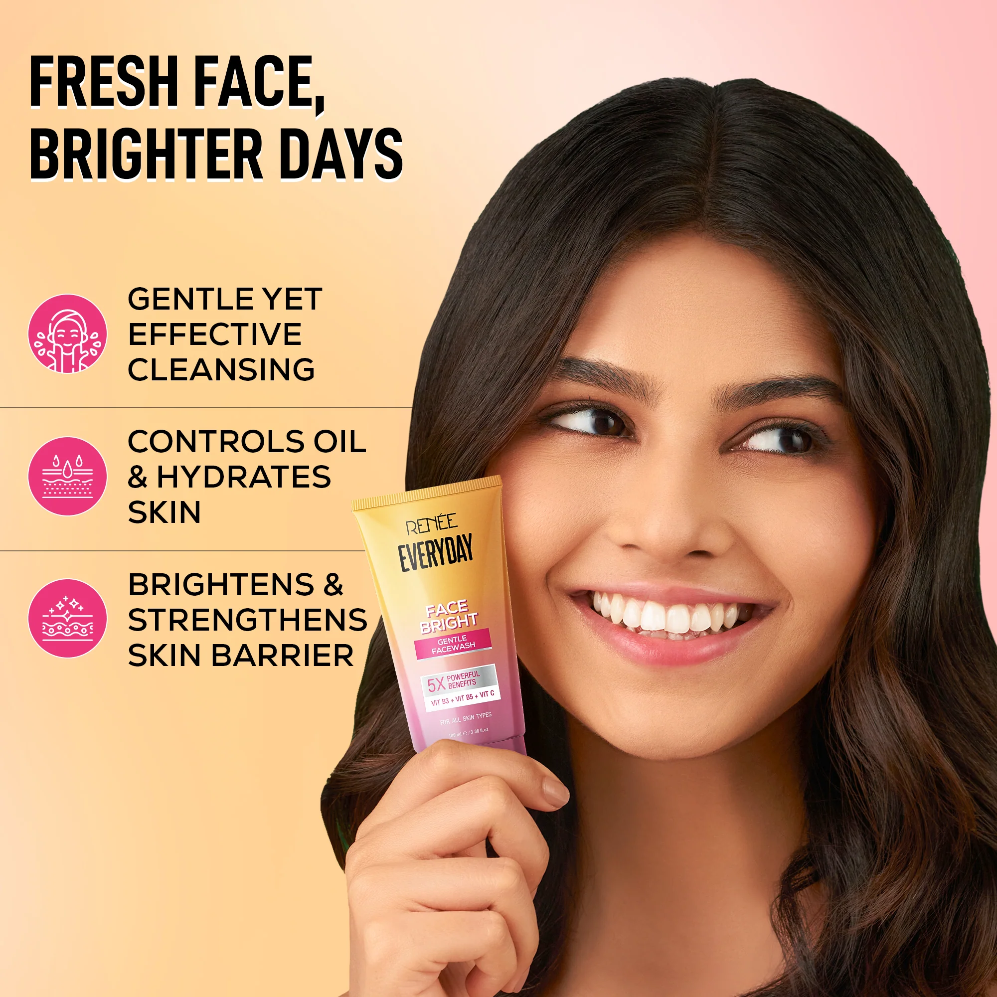 RENEE Everyday Face Bright Gentle Facewash + Serum in Cream Combo of 2 - Image 10