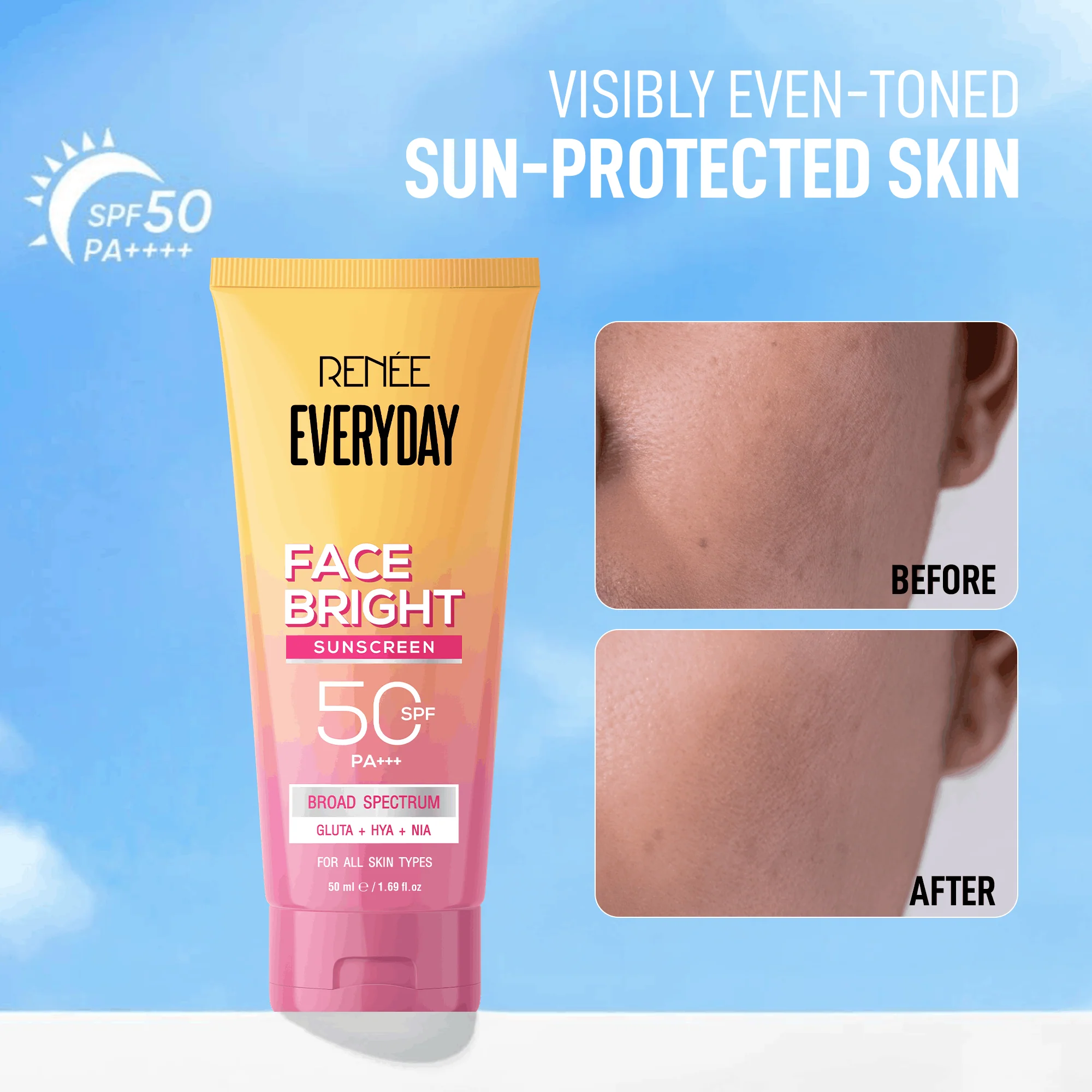 RENEE Everyday Face Bright Brightening Sunscreen With Niacinamide | In-Vivo Tested SPF 50 PA+++, 50ml - Image 16