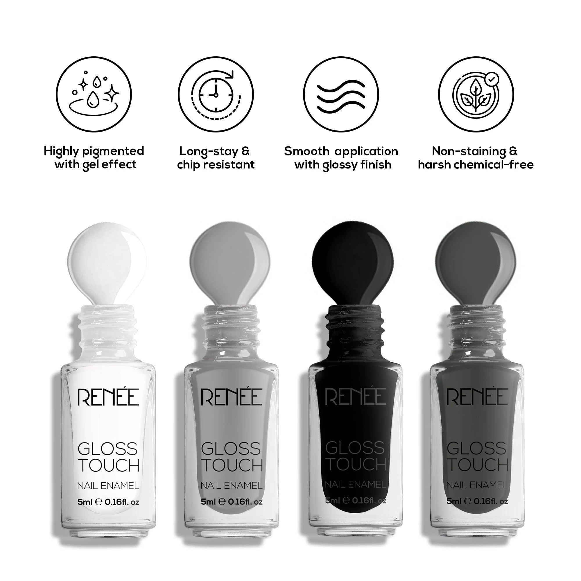 RENEE Gloss Touch Set of 4 Nail Enamels, 5 ml each - Image 7