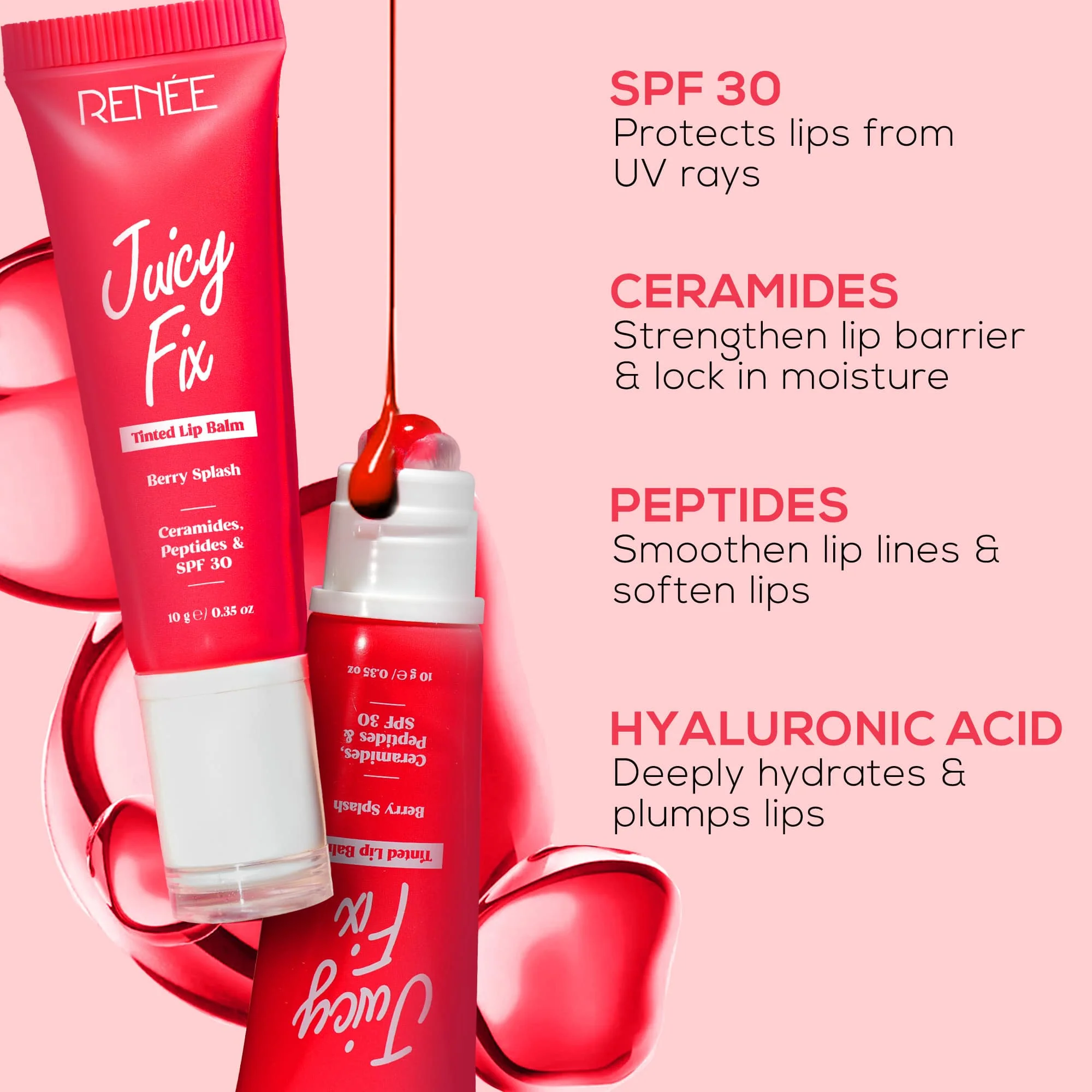 RENEE Juicy Fix Tinted Lip Balm With SPF 30, 10g - Image 38