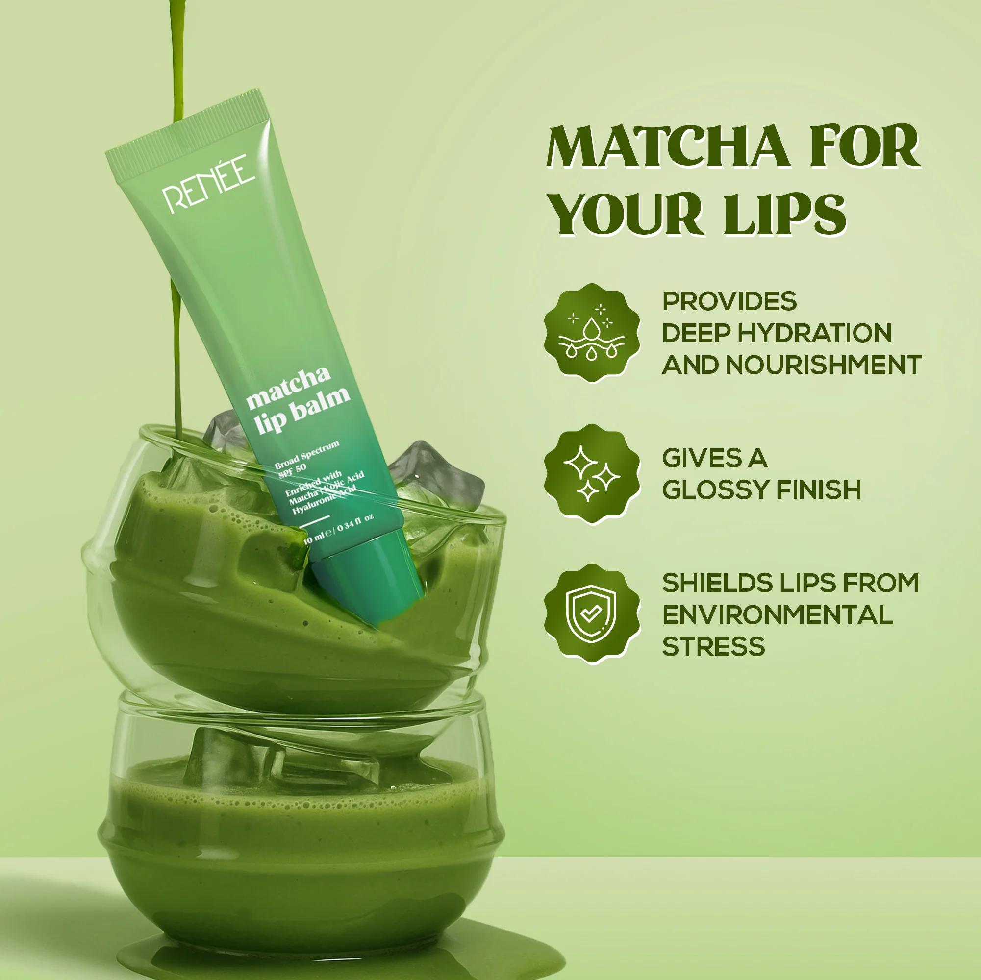 RENEE Matcha Lip Balm With SPF 50, 10 g - Image 2