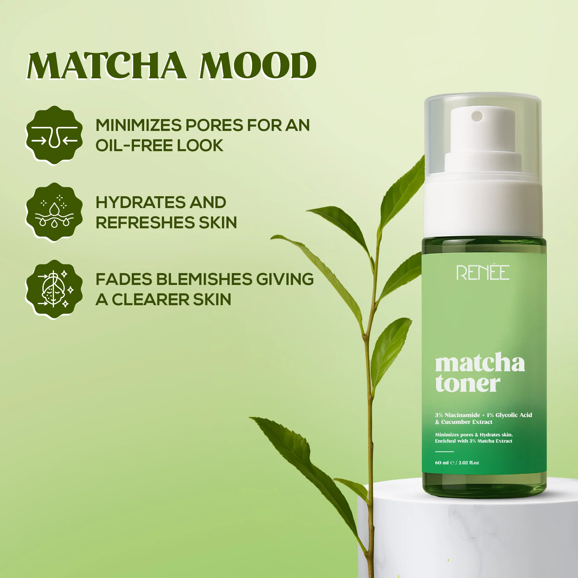 RENEE Matcha Refreshing Face Toner For Bright, Hydrated Skin - 60 ml - Image 2