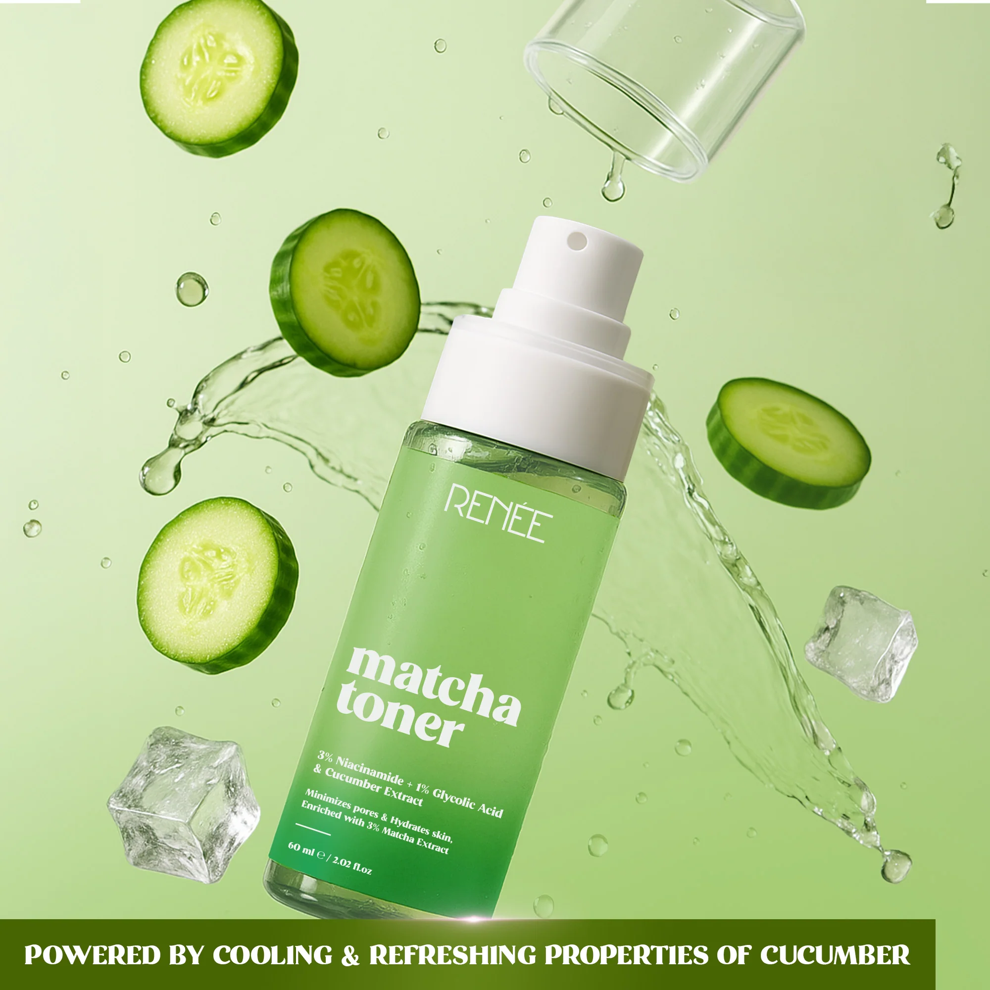 RENEE Matcha Refreshing Face Toner For Bright, Hydrated Skin - 60 ml - Image 3