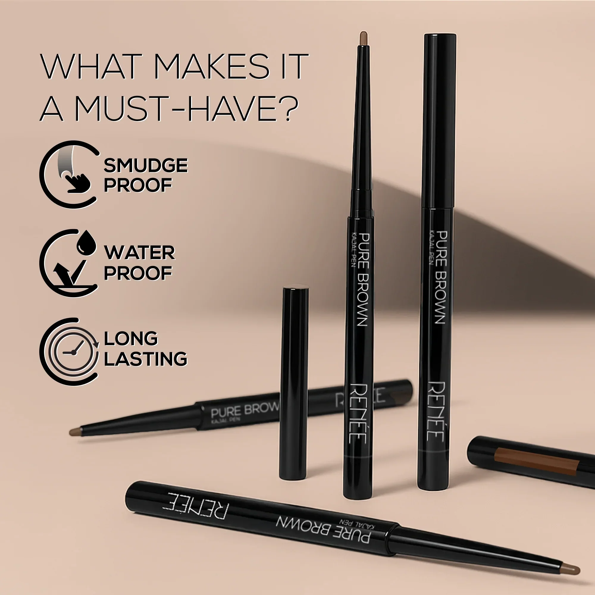 RENEE Pure Brown Kajal Pen with Sharpener, 0.30 g - Image 3
